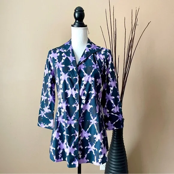 LAFAYETTE 148 NY | Purple Tie Dye Button Down Top Sz 4 - Picture 2 of 11